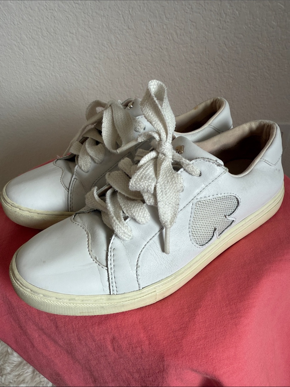 kate spade White Leather Sneakers with Heart Patch